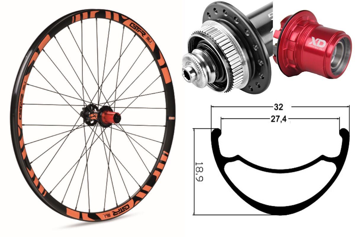 Rueda trasera aluminio MTB GTR SL27 29" Naranja Disc Center Lock Sram XD