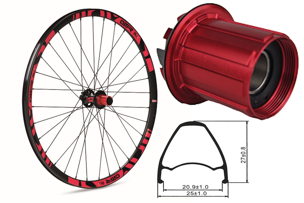 Rueda trasera aluminio MTB GTR SL20 27,5" Rojo Disc 6 Tornillos Boost Shimano