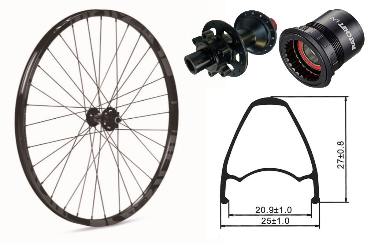 Rueda trasera aluminio MTB GTR SL20 27,5" Gris Disc 6 Tornillos Boost Sram XD Ratchet