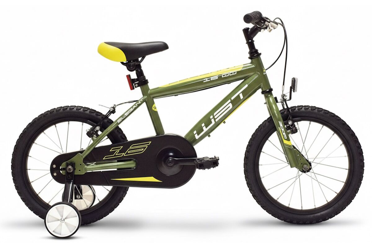 Bici infantil WST 16" segura y reparable. Ruedas aluminio, V‑Brake y estabilizadores. En thebike.es vendemos bicicletas, no juguetes.