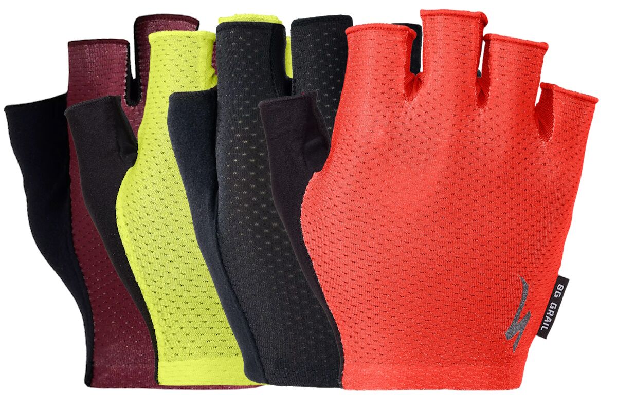 "Guantes Specialized Hombre Body Geometry Grail 2025 con acolchado de gel Equalizer™, palma de cuero sintético Clarino y diseño transpirable."