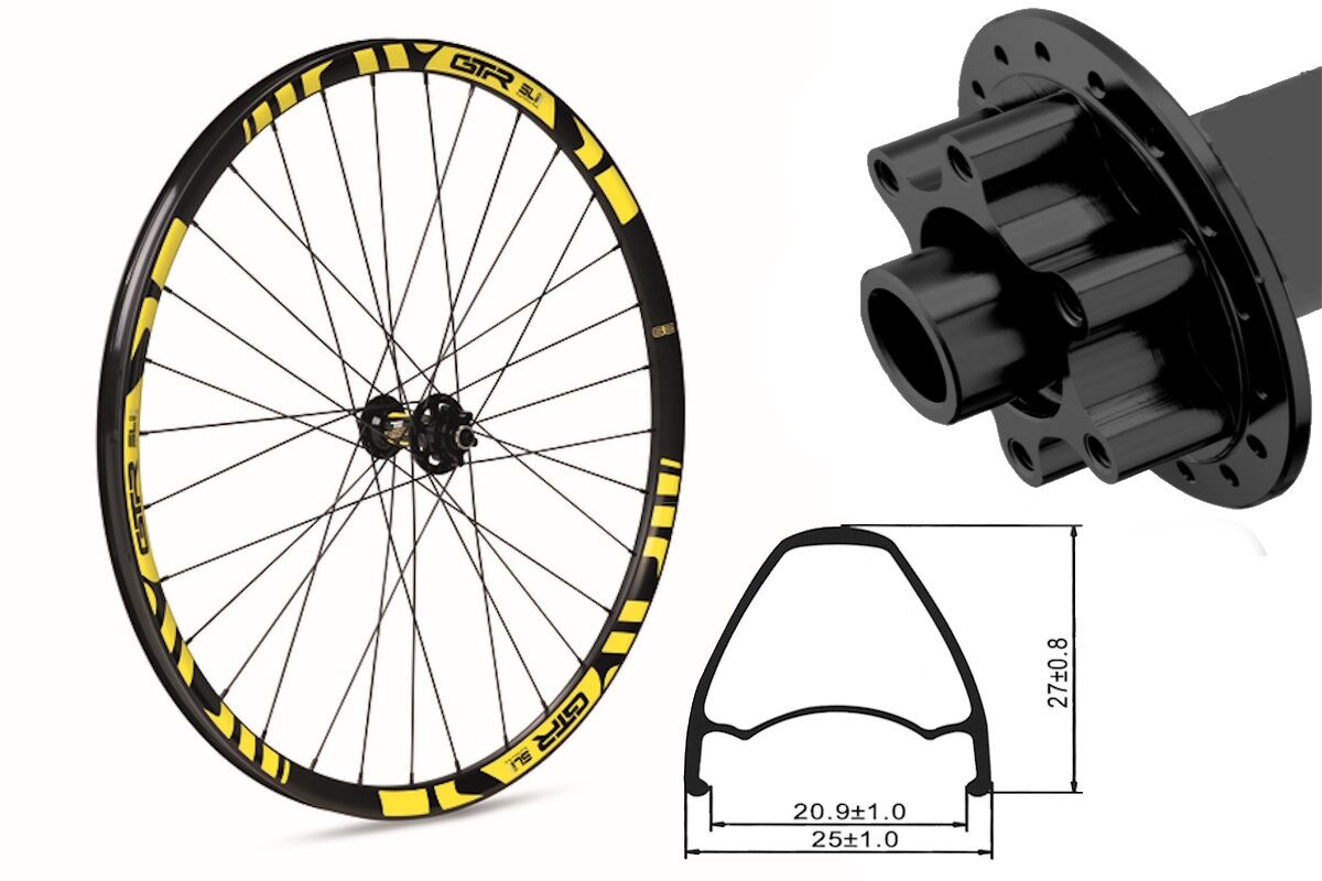 Rueda delantera aluminio MTB GTR SL20 29" Amarillo Disc 6 Tornillos Boost