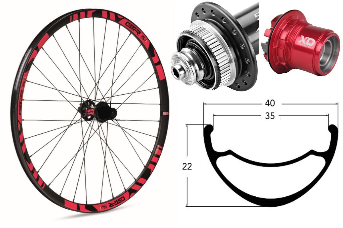 Rueda trasera aluminio MTB GTR SL35 29" Rojo Disc Center Lock Boost Sram XD