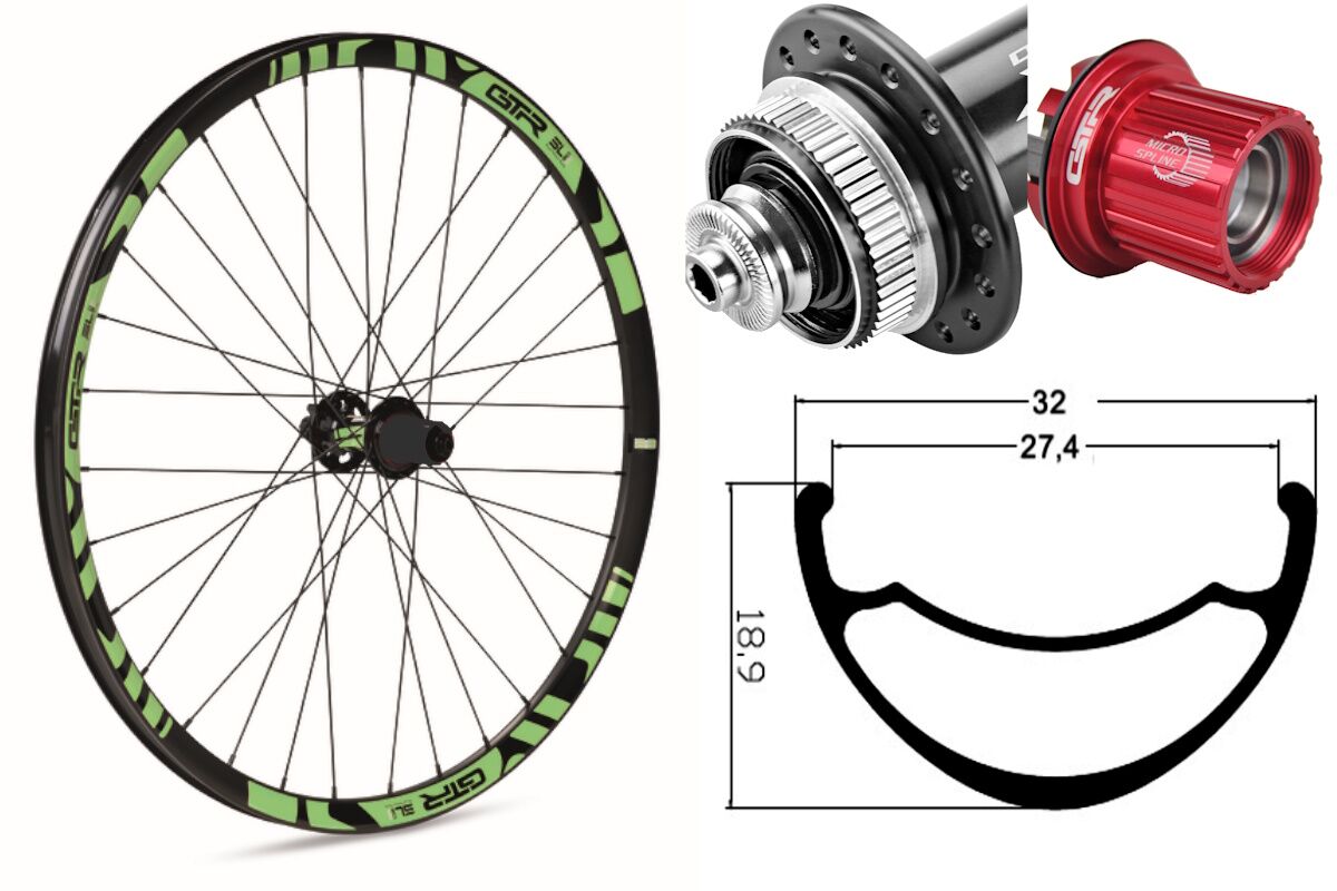 Rueda trasera aluminio MTB GTR SL27 27,5" Verde Disc Center Lock Boost Shimano MS