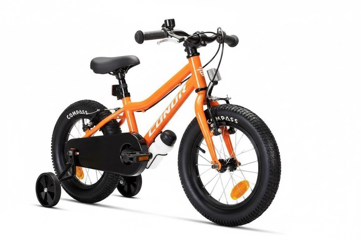Bicicleta Conor Kid 14 naranja con cubiertas anchas y ruedines