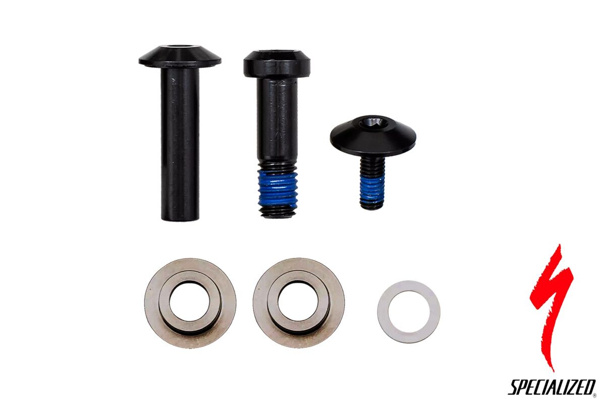 Kit pernos montaje amortiguador trasero Specialized Stumpjumper 15 2025 S240500003, recambio original con pernos, arandelas y espaciadores de acero para suspensión trasera.