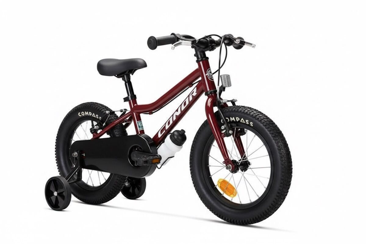 Bici infantil Conor Kid 14 burdeos, 1 velocidad, ruedines incluidos