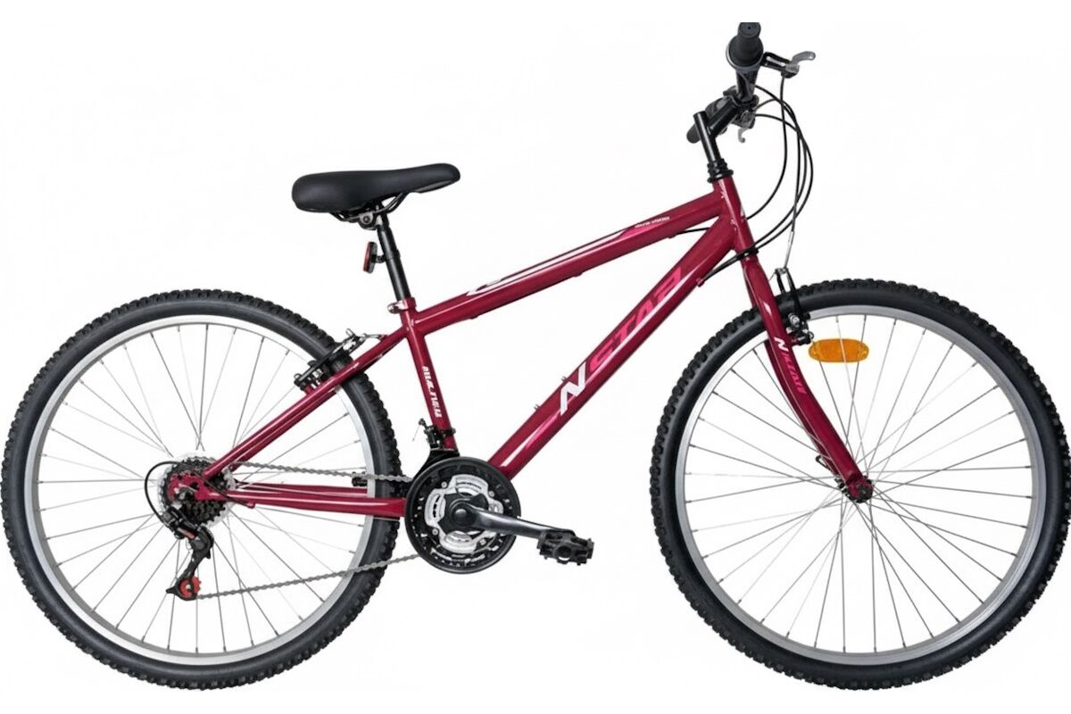 Bicicleta montaña NStar 26 ligera 18 velocidades frenos V-Brake color burdeos.