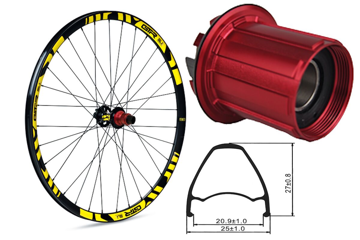 Rueda trasera aluminio MTB GTR SL20 27,5" Amarillo Disc Center Lock Boost Shimano