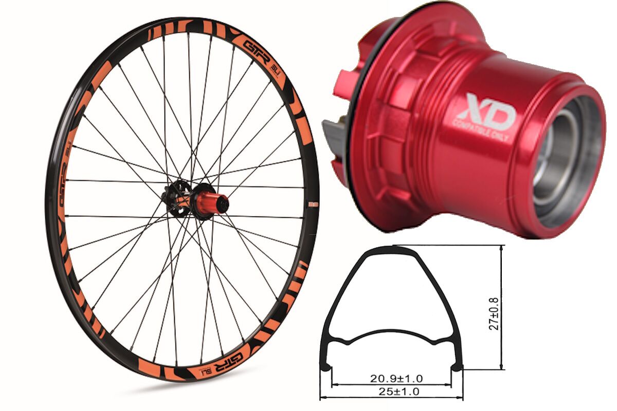 Rueda trasera aluminio MTB GTR SL20 27,5" Naranja Disc Center Lock Boost Sram XD