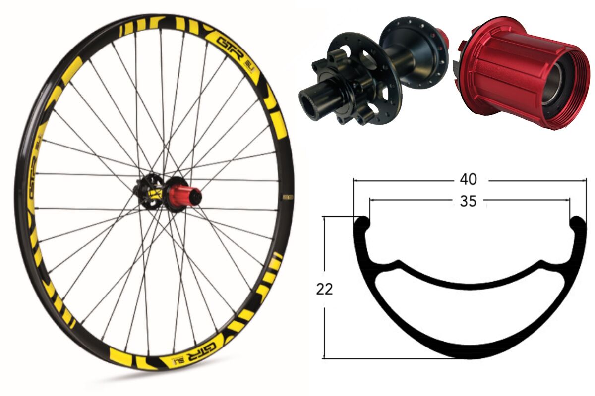 Rueda trasera aluminio E-MTB GTR SL35 27,5" Amarillo Disc 6 Tornillos Boost Shimano
