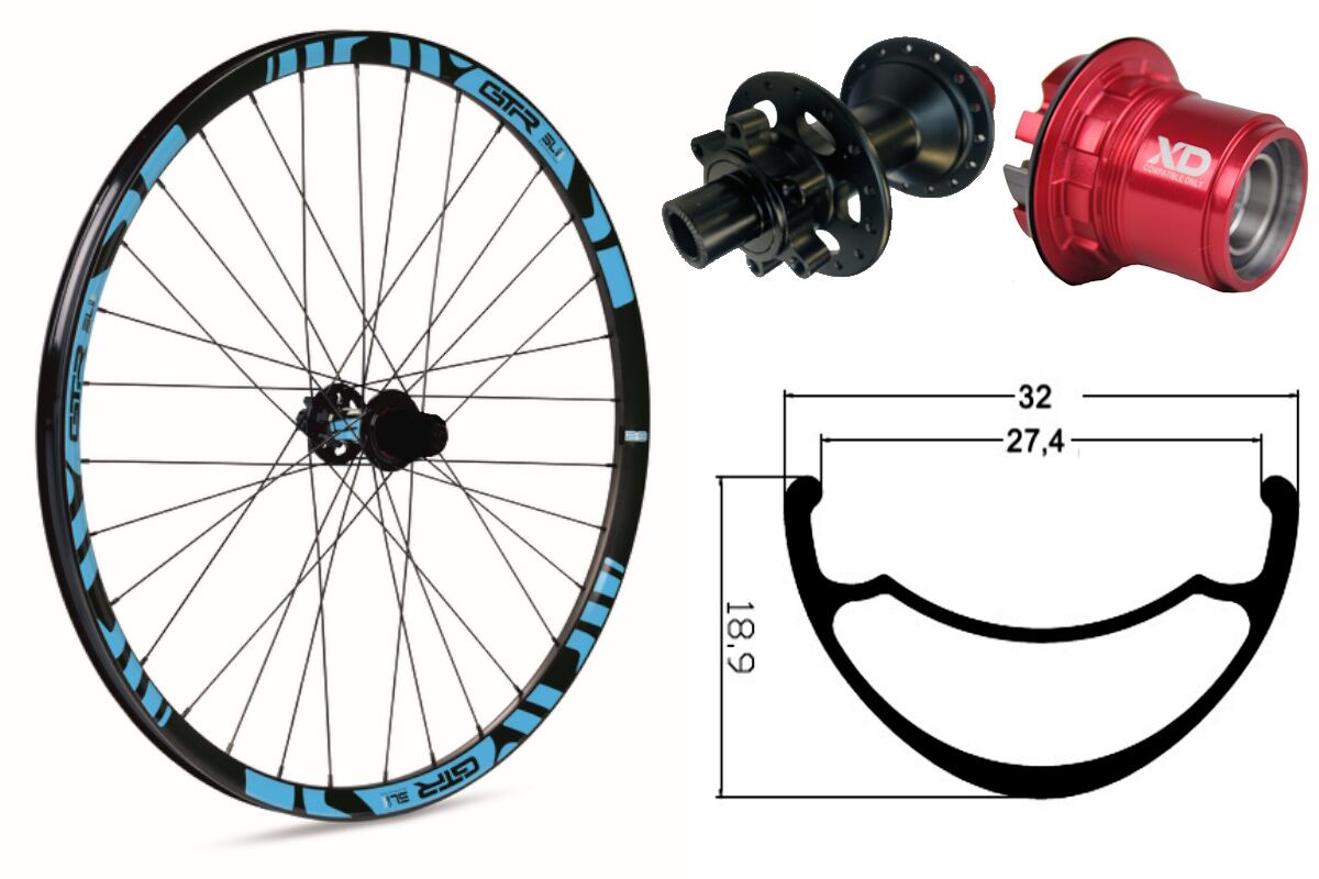 Rueda trasera aluminio MTB GTR SL27 29" Azul Disc 6 Tornillos Sram XD