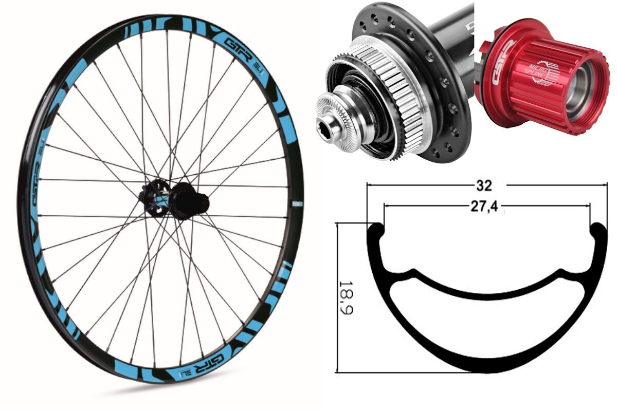 Rueda trasera aluminio MTB GTR SL27 29" Azul Disc Center Lock Boost Shimano MS
