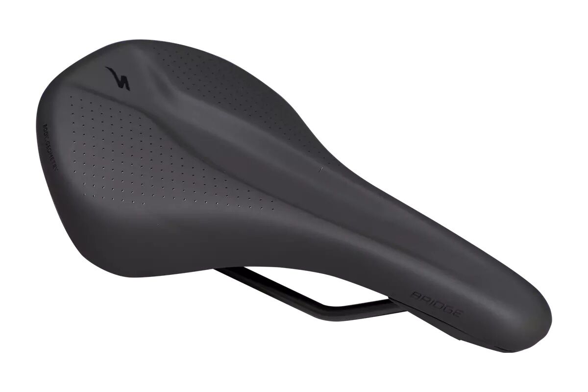 Sillín Specialized Bridge Sport negro, canal Body Geometry, carcasa refuerzo carbono, raíles Cr-Mo, acolchado nivel 3, 143 mm y 155 mm