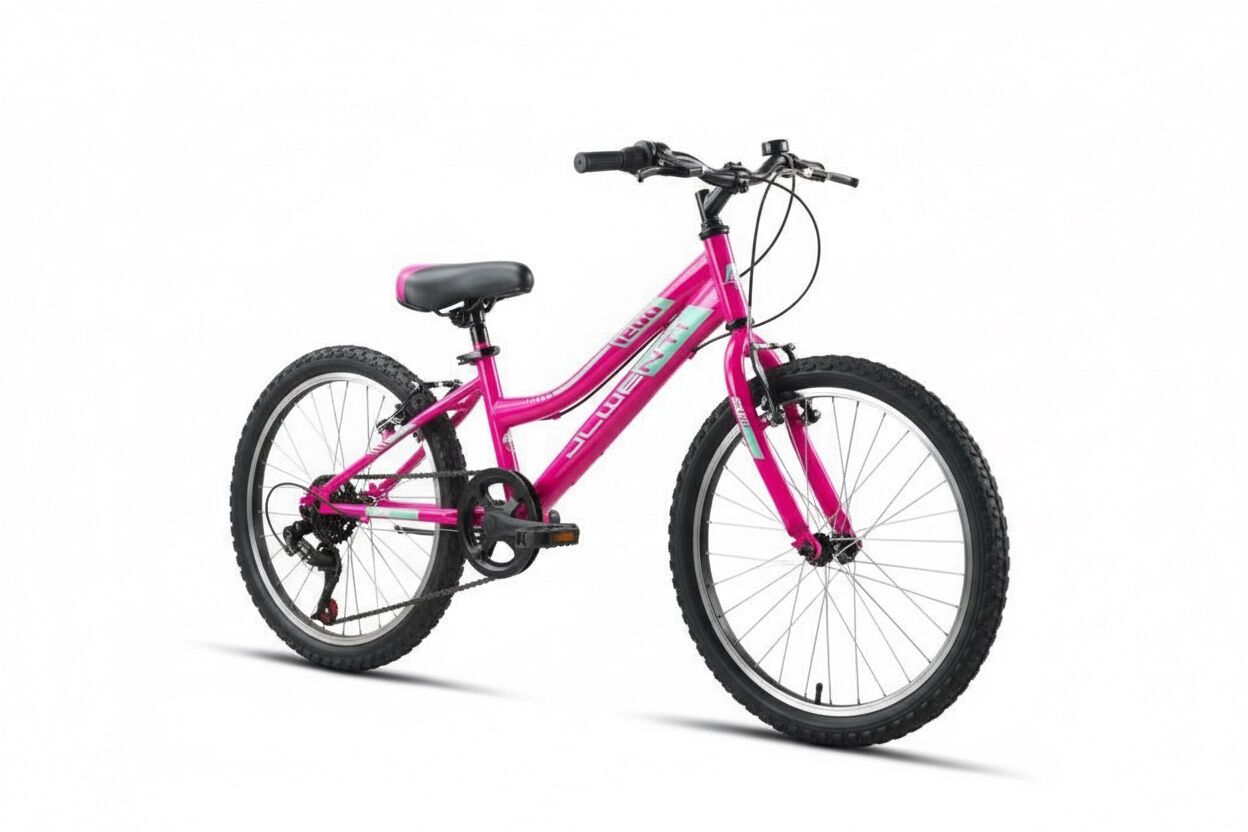 Bicicleta infantil de 20 pulgadas con barra baja tipo paseo con 5 velociades color fucsia