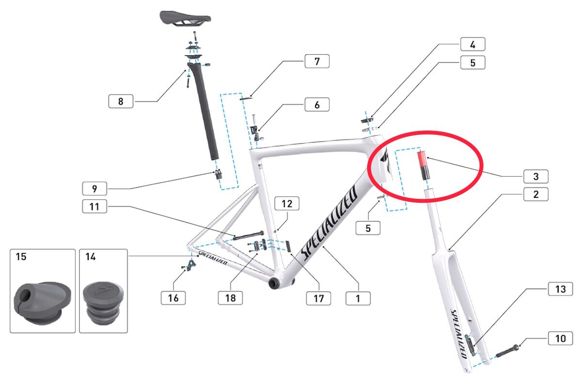 Tapón de Compresión de Dirección S222500002 Specialized Original | Versión Extendida para Tubos de Carbono | Tarmac SL7 y SL8 - Imagen 2