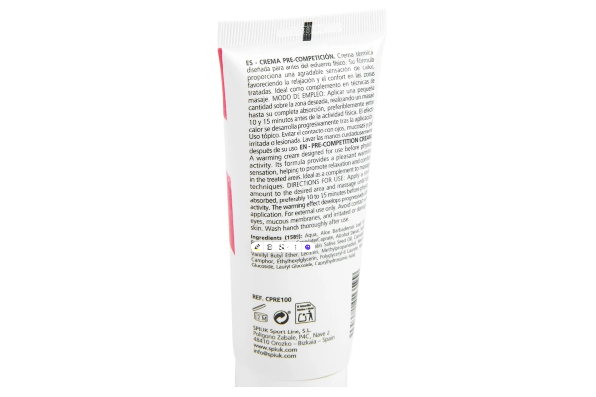 Crema Calentadora PreCompetición Spiuk 100ml | Efecto Calor - Imagen 2