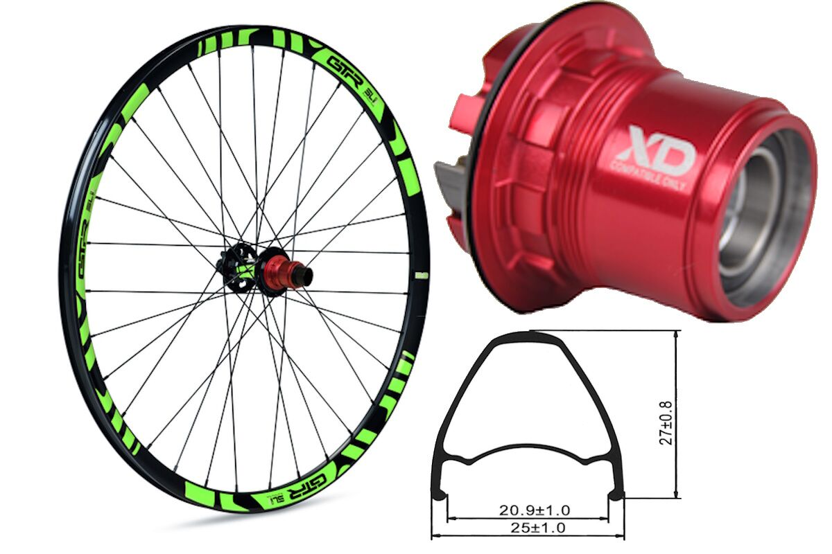Rueda trasera aluminio MTB GTR SL20 27,5" Verde Disc Center Lock Sram XD