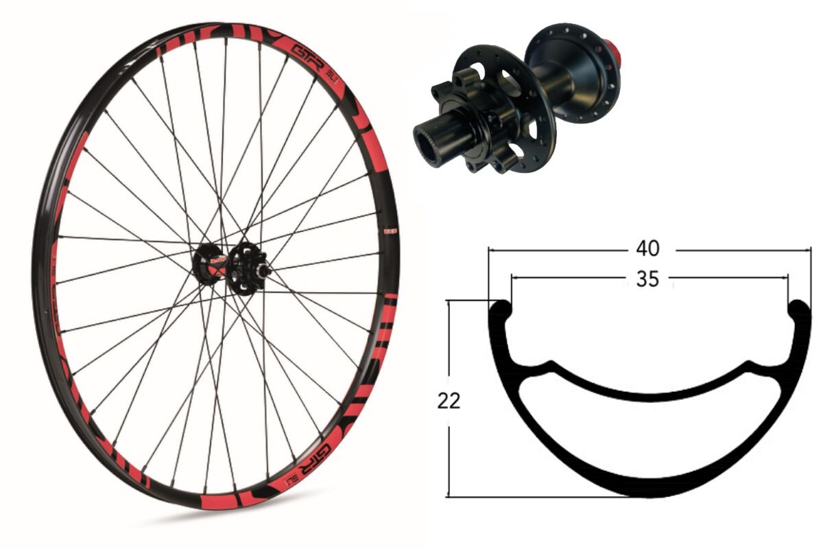 Rueda delantera aluminio E-MTB GTR SL35 29" Rojo Disc 6 Tornillos Boost