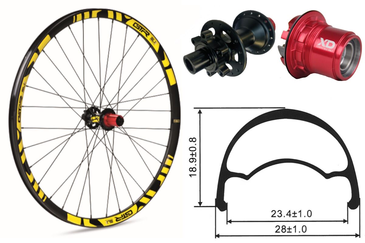 Rueda trasera aluminio MTB GTR SL23 27,5" Amarillo Disc 6 Tornillos Boost Shimano