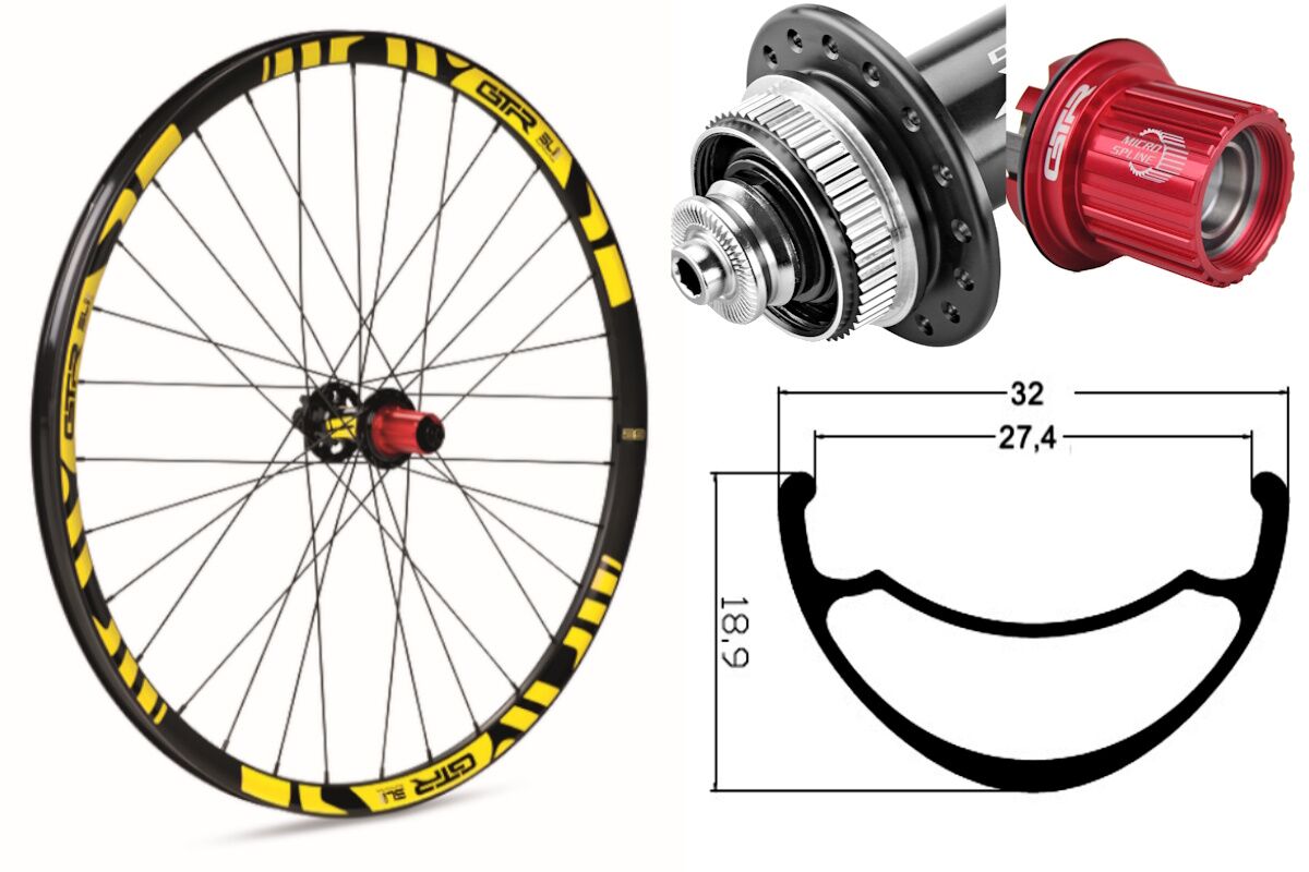 Rueda trasera aluminio MTB GTR SL27 29" Amarillo Disc Center Lock Shimano MS