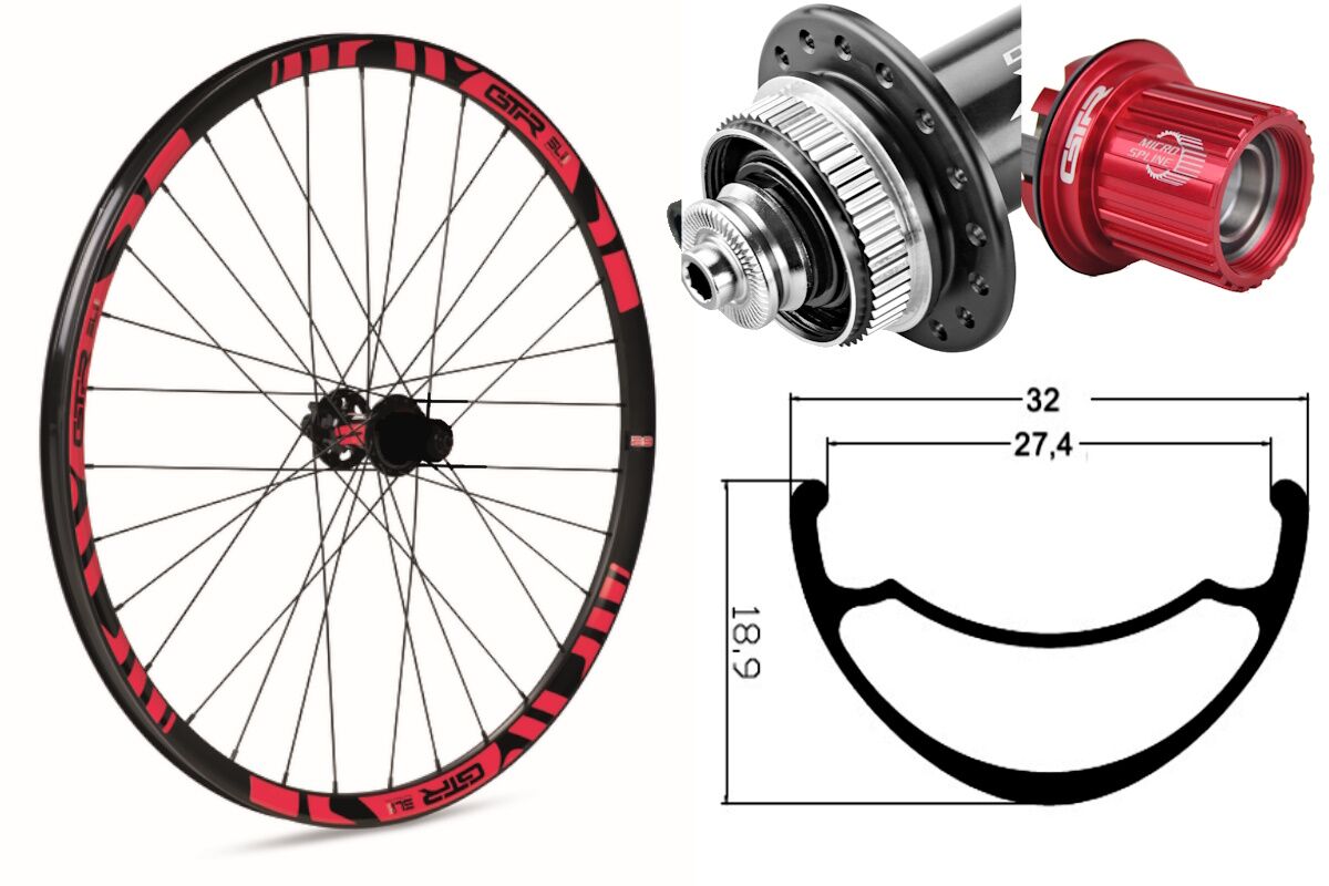 Rueda trasera aluminio MTB GTR SL27 27,5" Rojo Disc Center Lock Boost Shimano MS