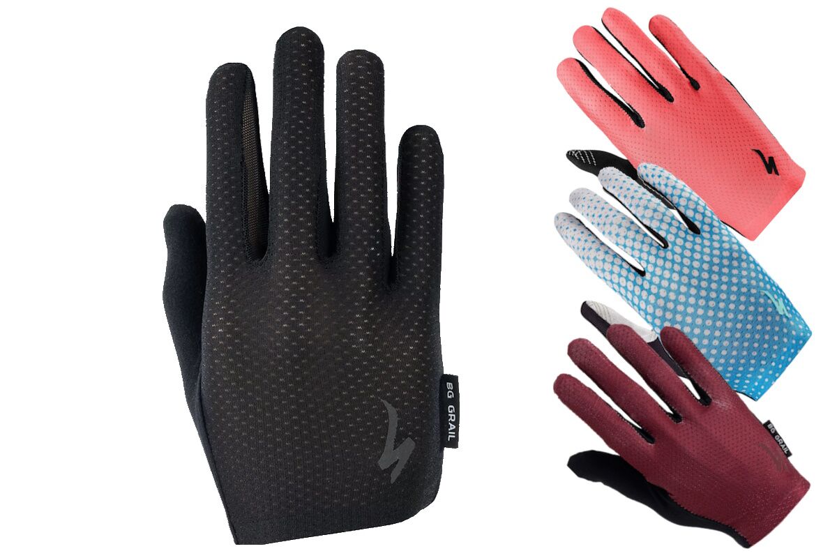 "Guantes dedos largos Specialized mujer Body Geometry Grail 2025 con tecnología Wiretap™, acolchado Equalizer™ y diseño transpirable."