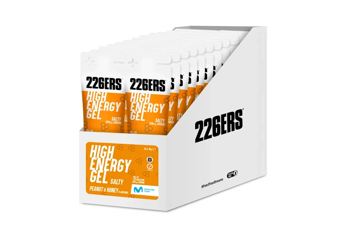 Gel energético con ciclodextrina, familias base, BCAA, cafeína y sales"