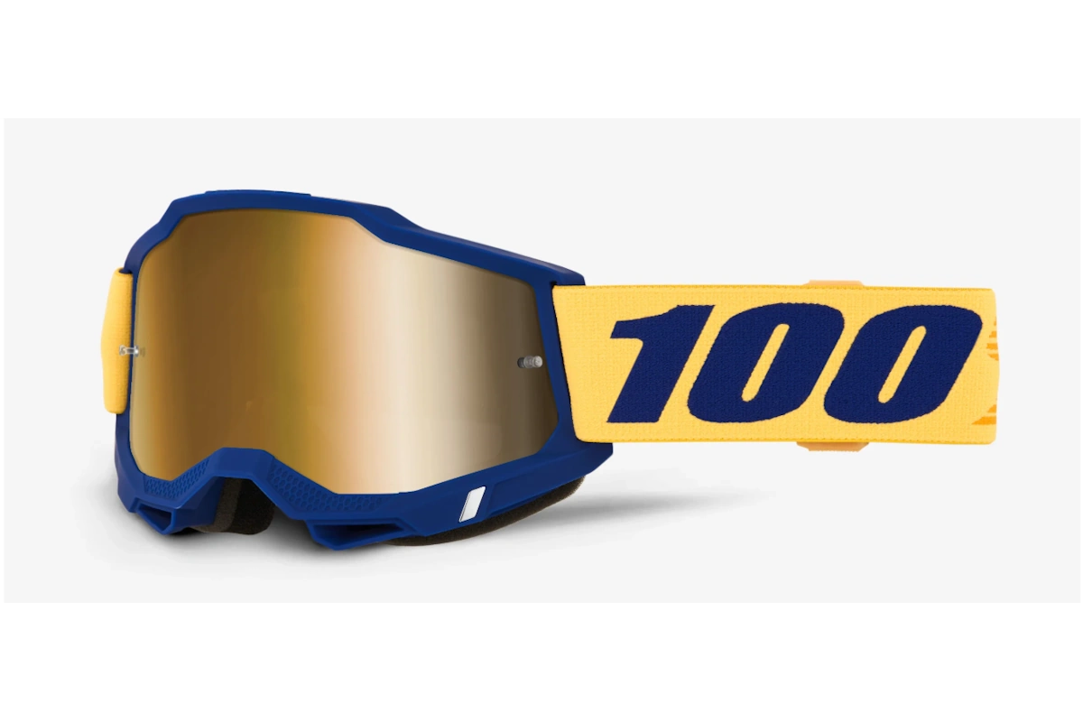 Gafas 100% Accuri 2 para Moto y MTB: lente espejo HD antiempañamiento, espuma triple capa, correa de silicona de 45 mm y lente extra incluida. Protección UV total