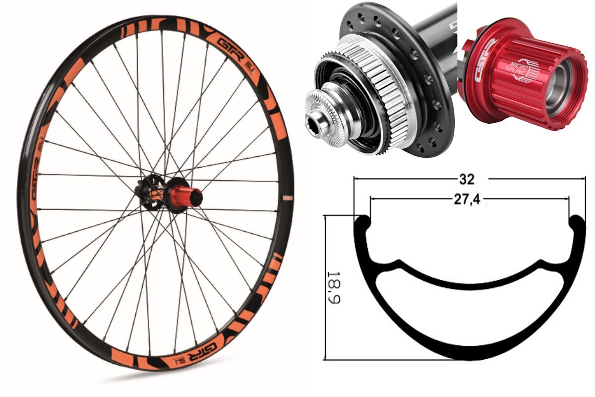 Rueda trasera aluminio MTB GTR SL27 29" Naranja Disc Center Lock Shimano MS