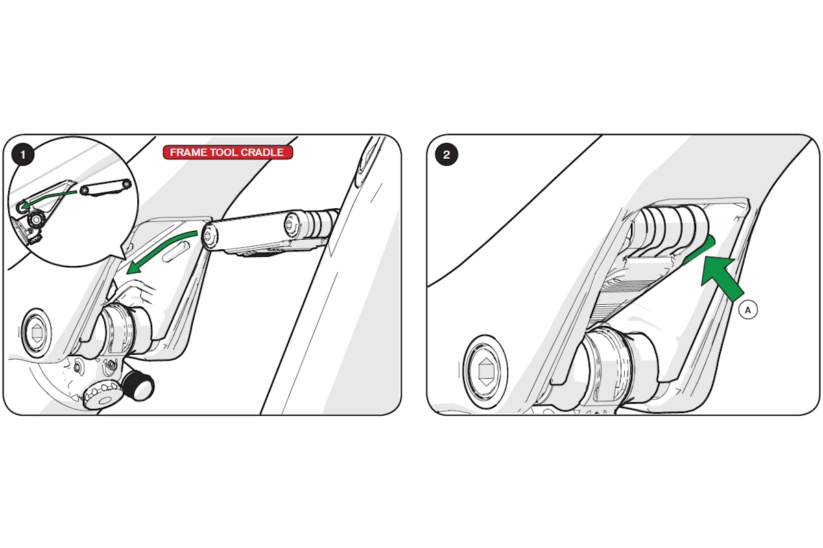 Esquema colocacion Soporte plástico SWAT Specialized para herramienta MTB Tool montaje tubo superior cuadro S149900009