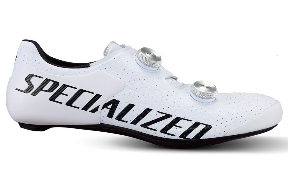 Zapatillas New S-Works Ares 2 2025 Team White para ciclismo de carretera, diseño ligero y aerodinámico, con horma Body Geometry, suela de carbono unidireccional y sistema BOA Fit para ajuste preciso