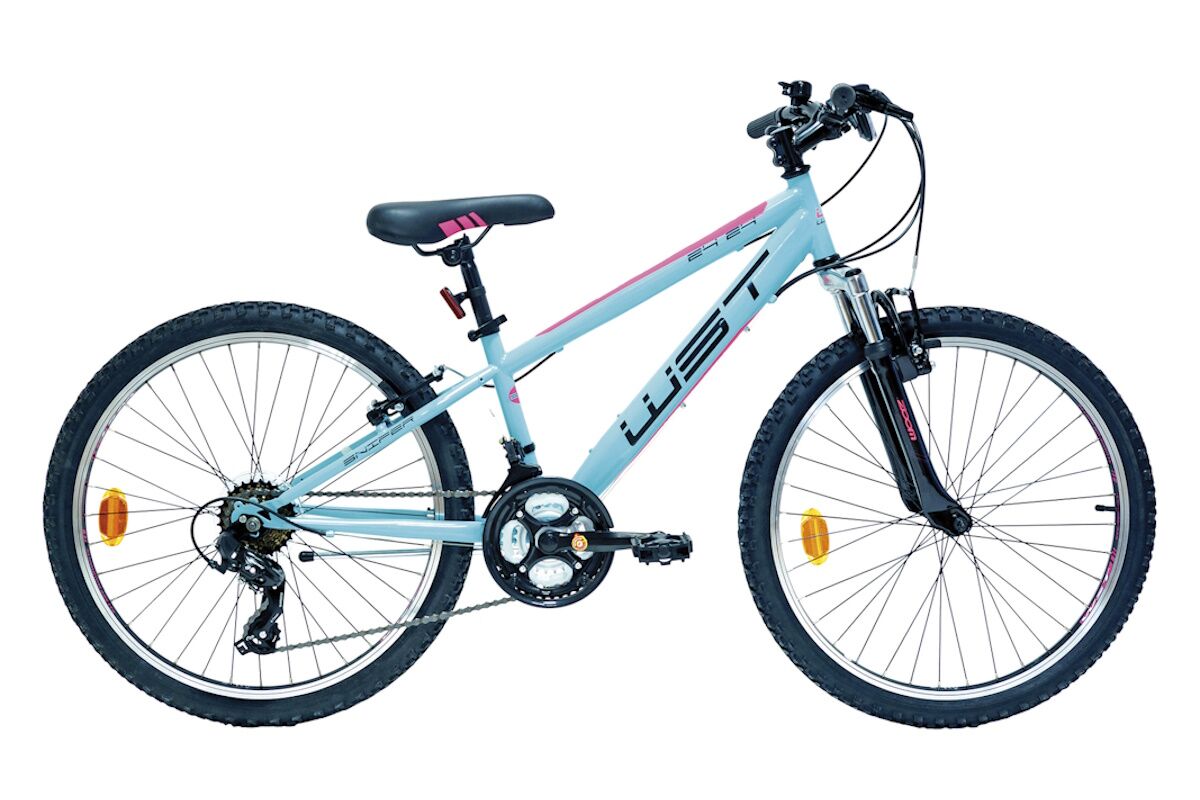 Bicicleta juvenil MTB 24" con horquilla de suspensión, Shimano TX35, mandos ST‑EF51 7V y V‑Brake aluminio. Ruedas WST con cierre rápido