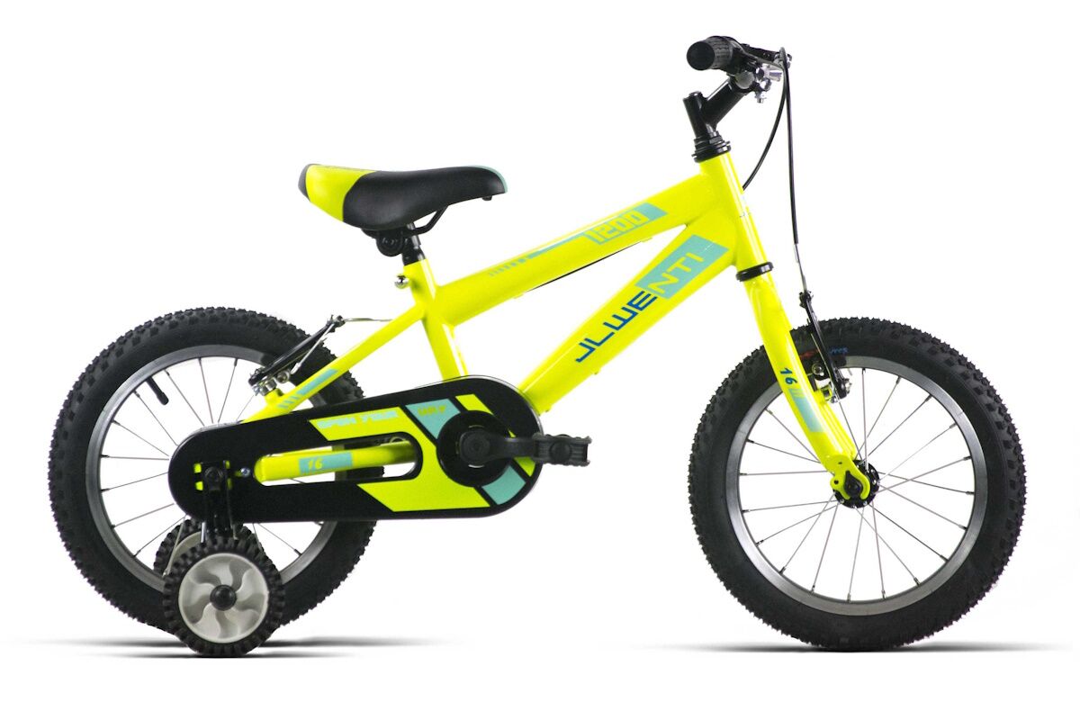 Bicicleta infantil de 16" de acero ultraligero para niños de 4 a 6 años entre 107 y 119cm de altura y componentes de calidad de color amarillo