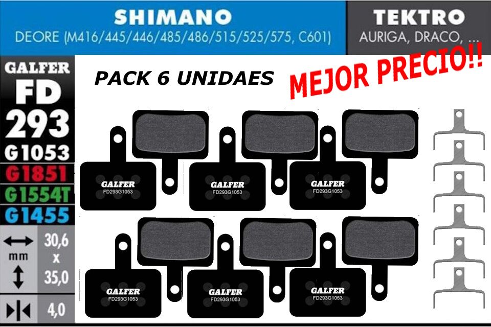 Pack Ahorro 6 Pares - Pastillas de freno Galfer FD293 - G1053 - Shimano - Tektro - TRP