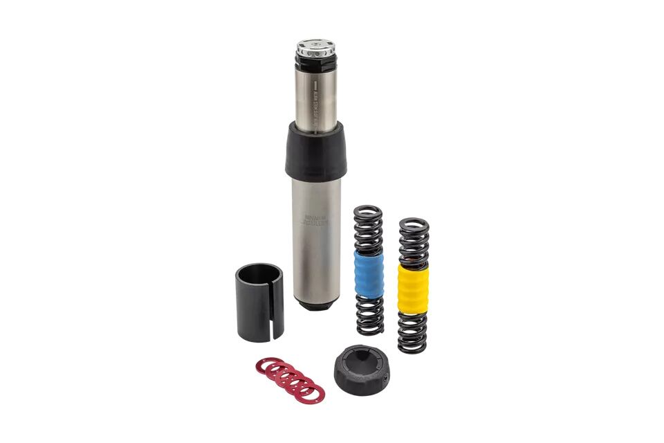 "Future Shock 3.3, sistema de suspensión avanzado para bicicletas de carretera con amortiguación hidráulica, ajuste en marcha y configuración personalizable para suavidad y control óptimos."