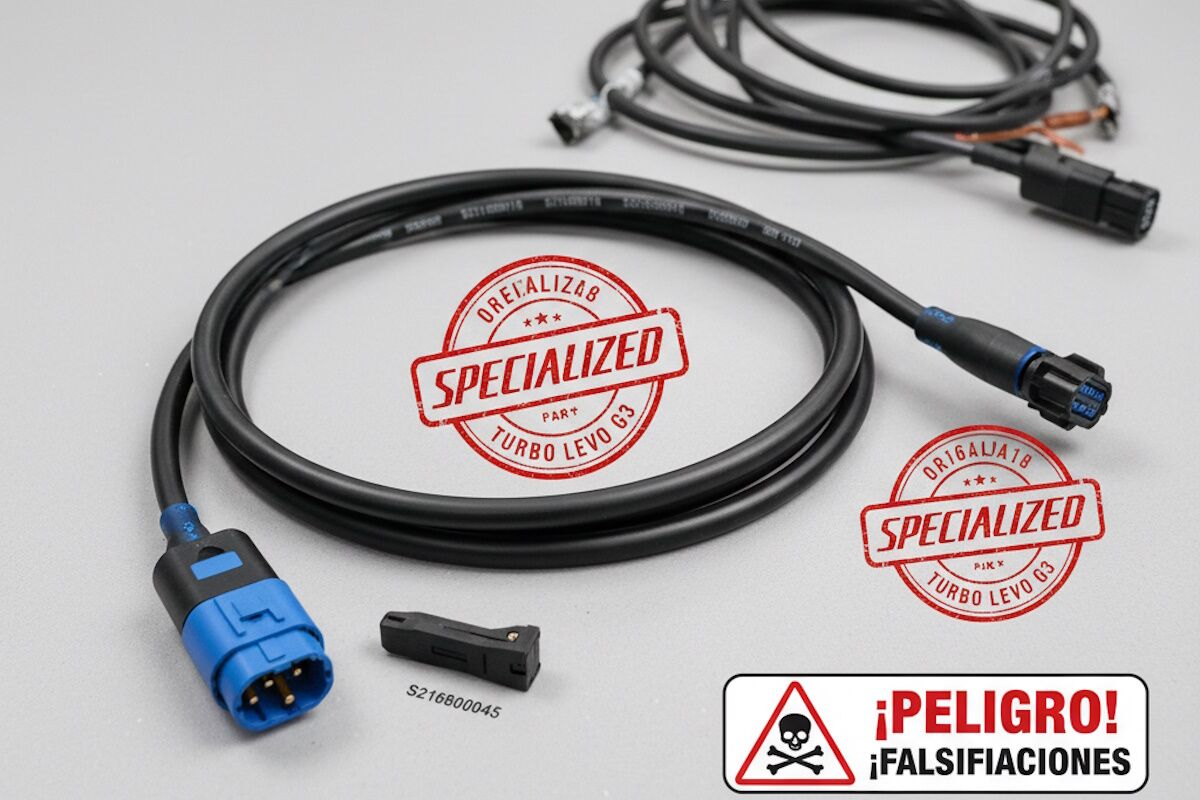 Falsificación Arnés motor-batería original Specialized S216800018 para Turbo Levo Gen 3. Conectores Rosenberger, guiado interno y sellado de fábrica. Compatibilidad 2022–2025.