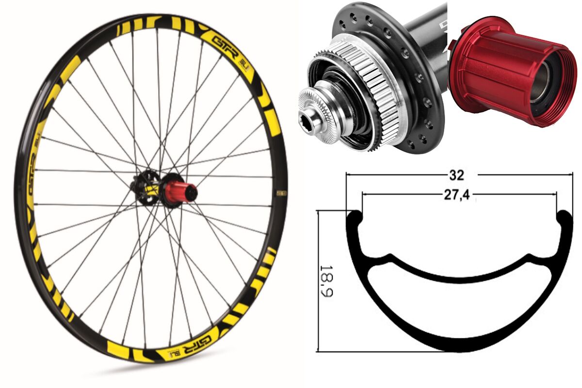 Rueda trasera aluminio MTB GTR SL27 27,5" Amarillo Disc Center Lock Boost Shimano