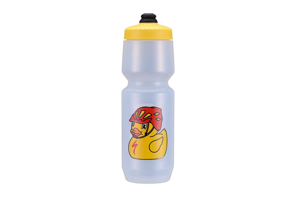 Bidón Specialized Purist MoFlo Rubber Duck Clear 26oz – franja visible, fácil mezcla y revestimiento Purist