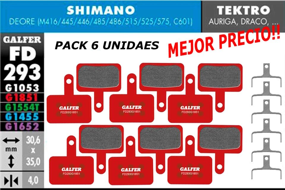 Pack Ahorro 6 Pares - Pastillas de freno Galfer FD293 - G1851 - Shimano