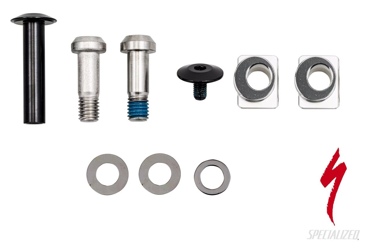 Kit de montaje de amortiguador y flip-chip original Specialized para Epic 8, compatible con modelos 2024, 2025 y 2026; incluye pernos, ejes, arandelas y componentes de ajuste, referencia S230500001.