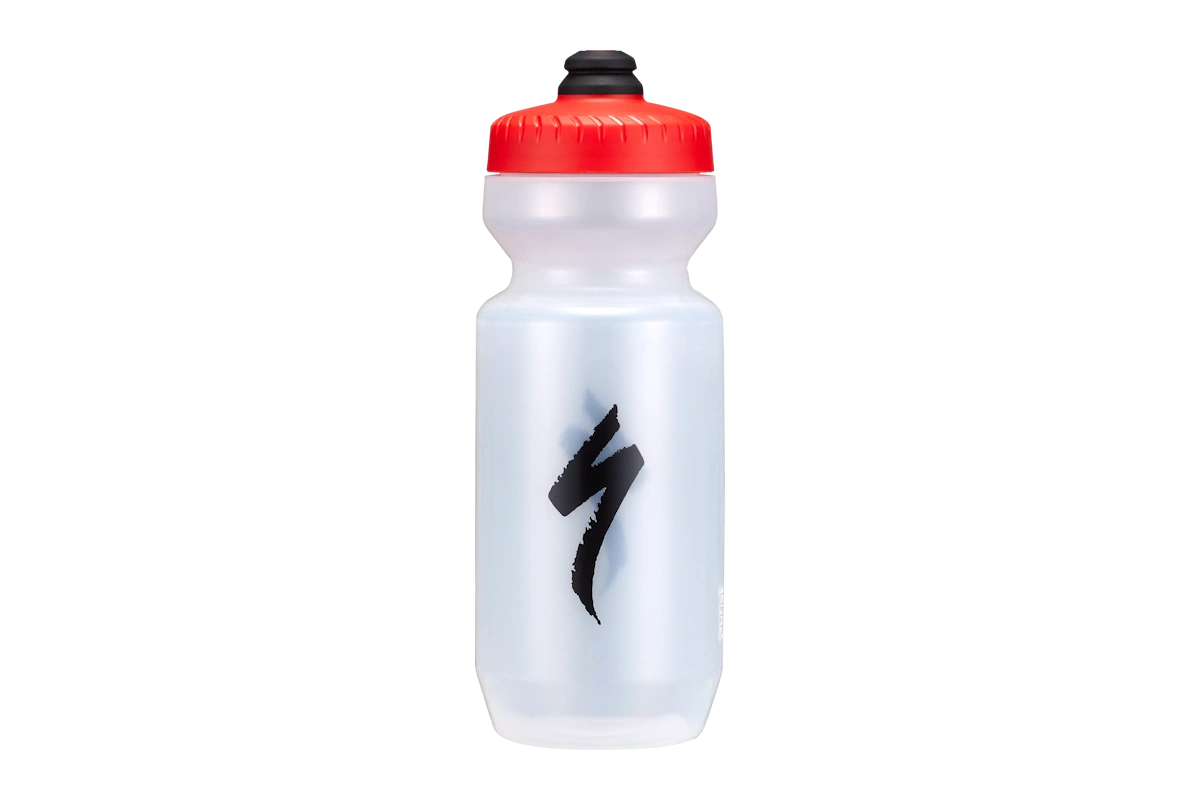 Bidón Specialized Purist MoFlo S-Logo Trans/Red 22oz – boca ancha, anti-fugas y sin sabor a plástico