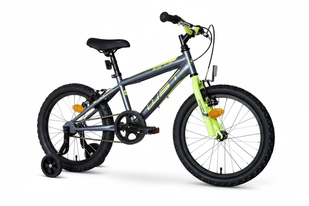 Bici infantil WST 18" segura y reparable. Ruedas aluminio, V‑Brake y estabilizadores