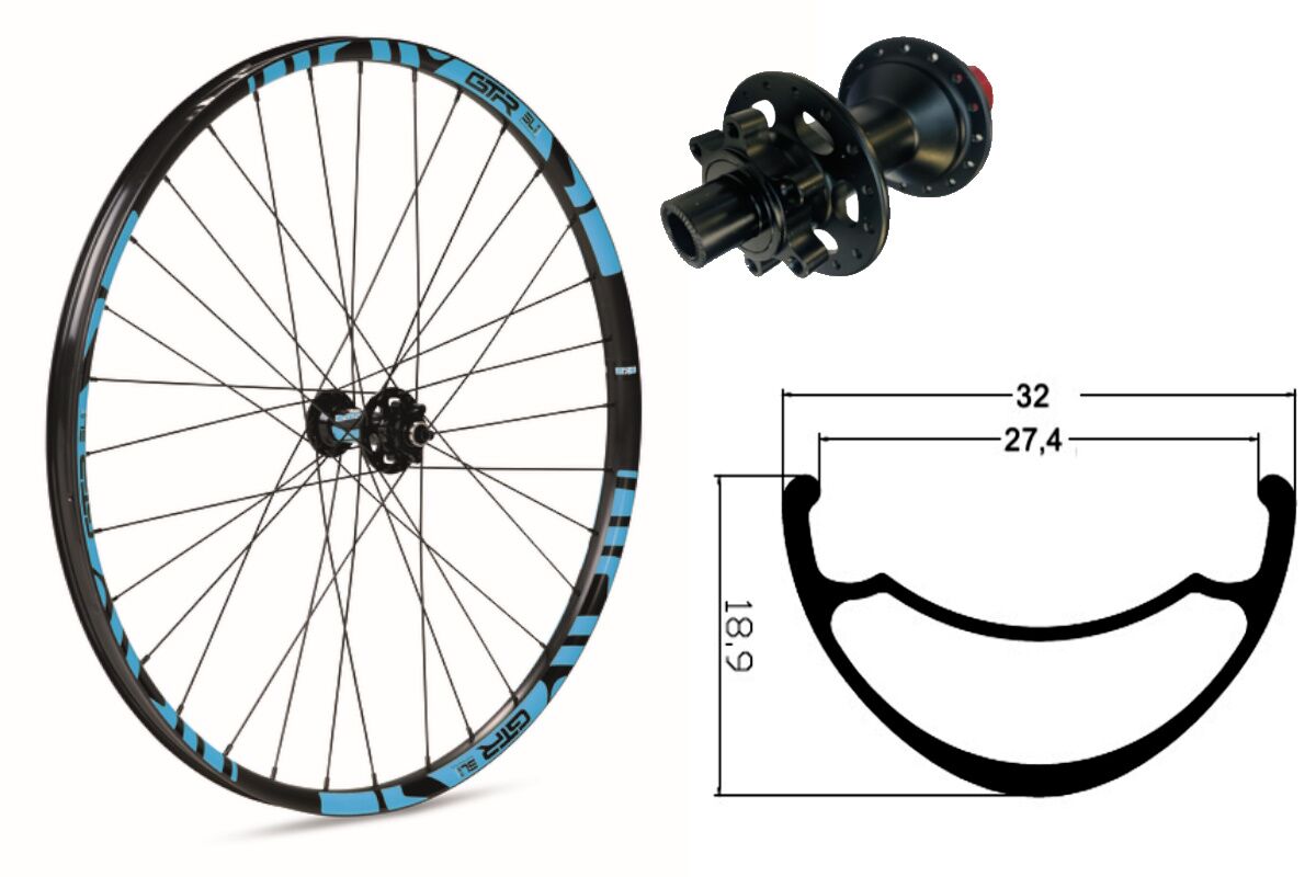 Rueda delantera aluminio MTB GTR SL27 29" Azul 6 Tornillos Lock Boost