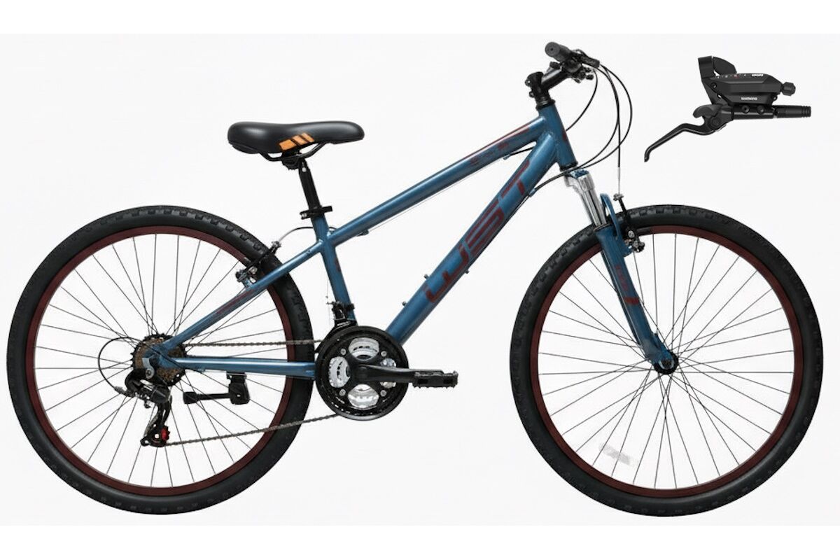 Bicicleta juvenil MTB 24" con horquilla de suspensión, Shimano TX35, mandos ST‑EF51 7V y V‑Brake aluminio. Ruedas WST con cierre rápido