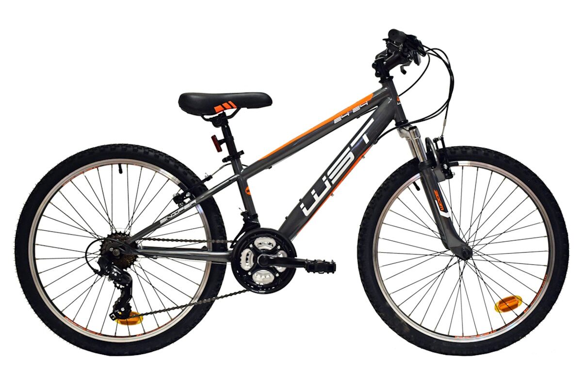 Bicicleta juvenil MTB 24" con horquilla de suspensión, Shimano TX35, mandos ST‑EF51 7V y V‑Brake aluminio. Ruedas WST con cierre rápido