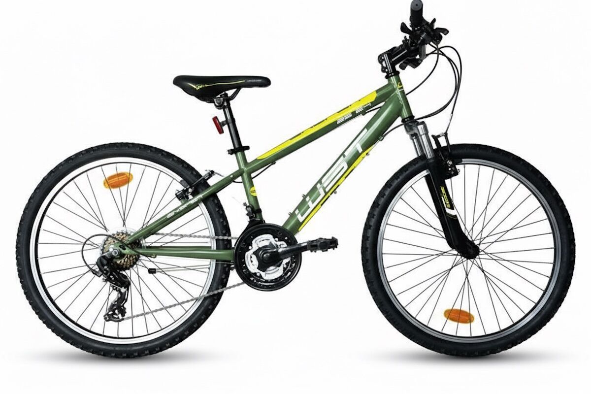 Bicicleta juvenil MTB 24" con horquilla de suspensión, Shimano TX35, mandos ST‑EF51 7V y V‑Brake aluminio. Ruedas WST con cierre rápido