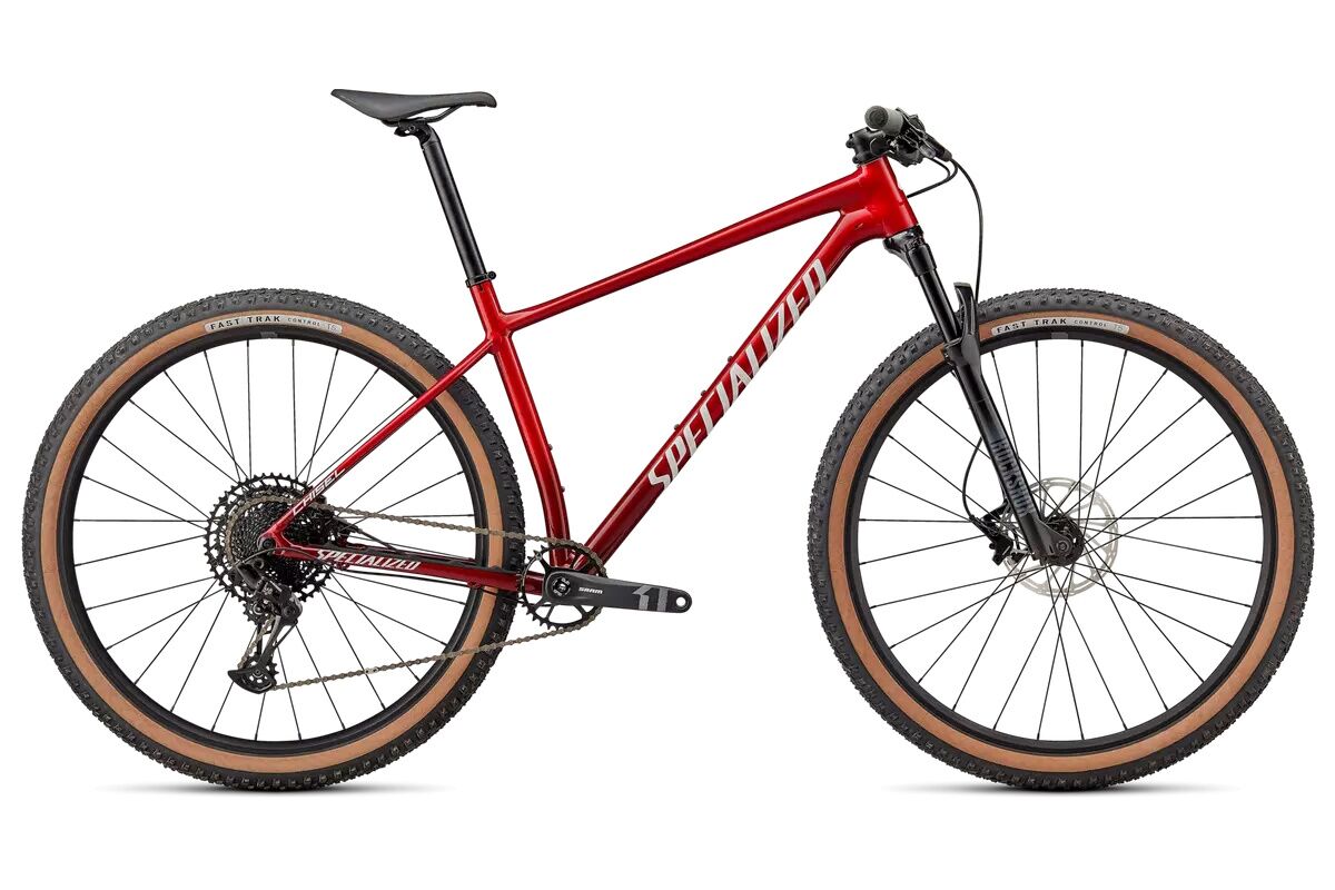 Specialized Chisel HT Comp - Gloss Red Tint Fade Over Brushed Silver / Tarmac Black / White W/ Gold Pearl