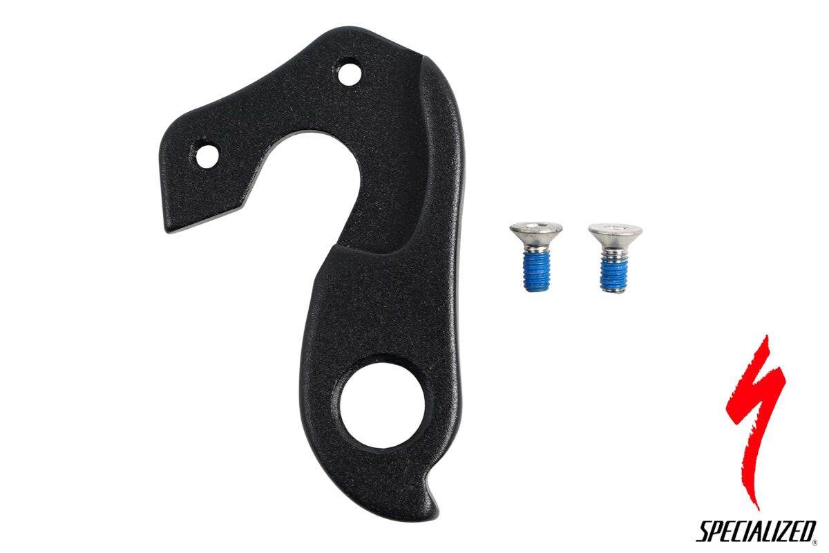 Patilla de cambio trasera atornillable Specialized revisión 4 (9890-4224) en aleación, compatible con modelos de carretera y triatlón, incluye herrajes originales.