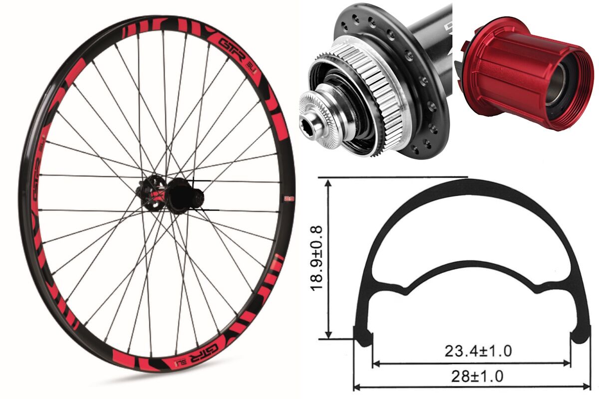 Rueda trasera aluminio MTB GTR SL23 29" Rojo Disc Center Lock Shimano